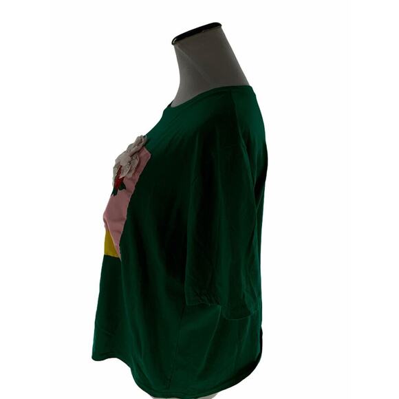 Women's Graphic Tee With Floral Rhinestone Mesh Hair Pearl Necklace T-shirt XL - Picture 2 of 6